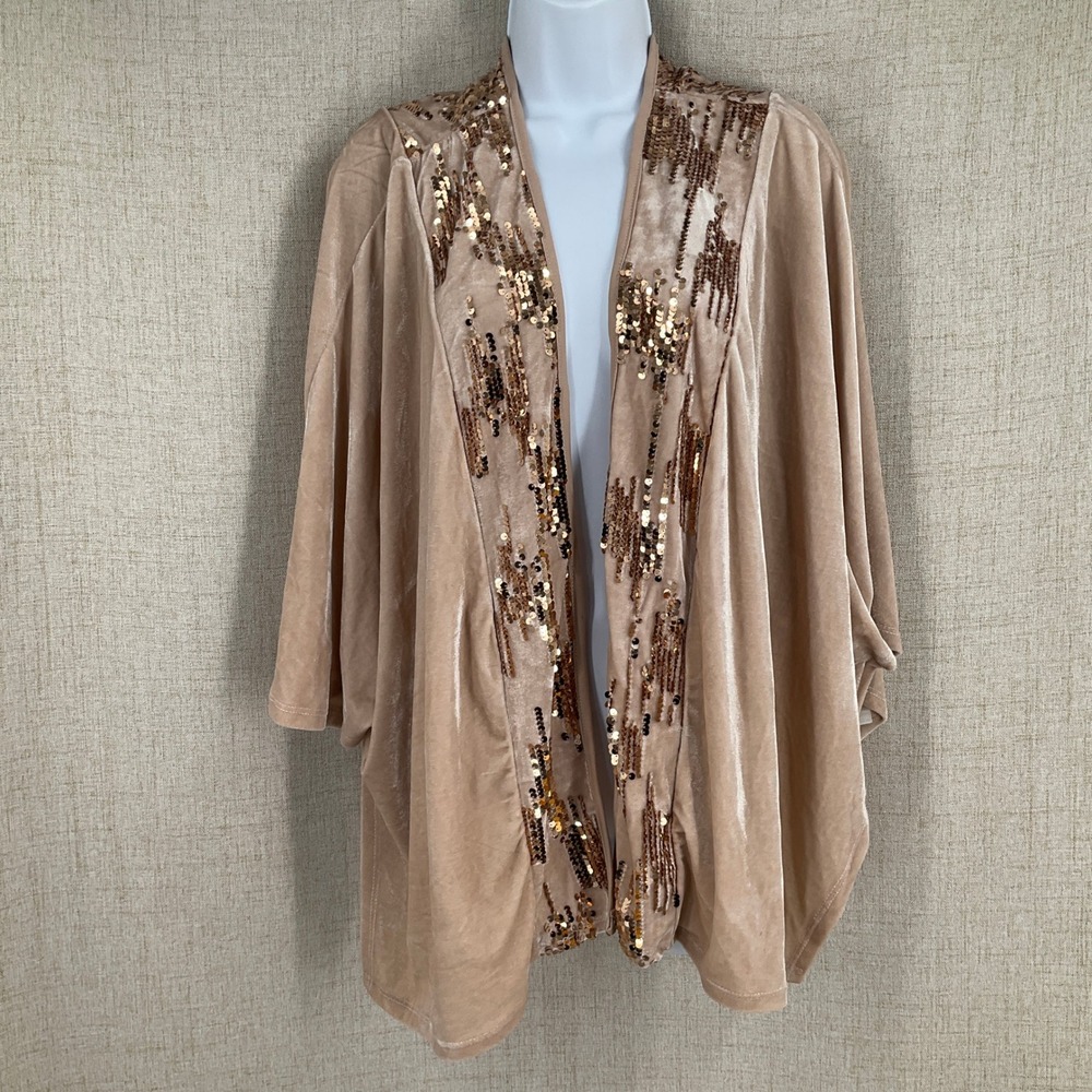 Marc New York Kimono‎ Wrap Womens One Size Beige Velvet Sequin Luxury Glam